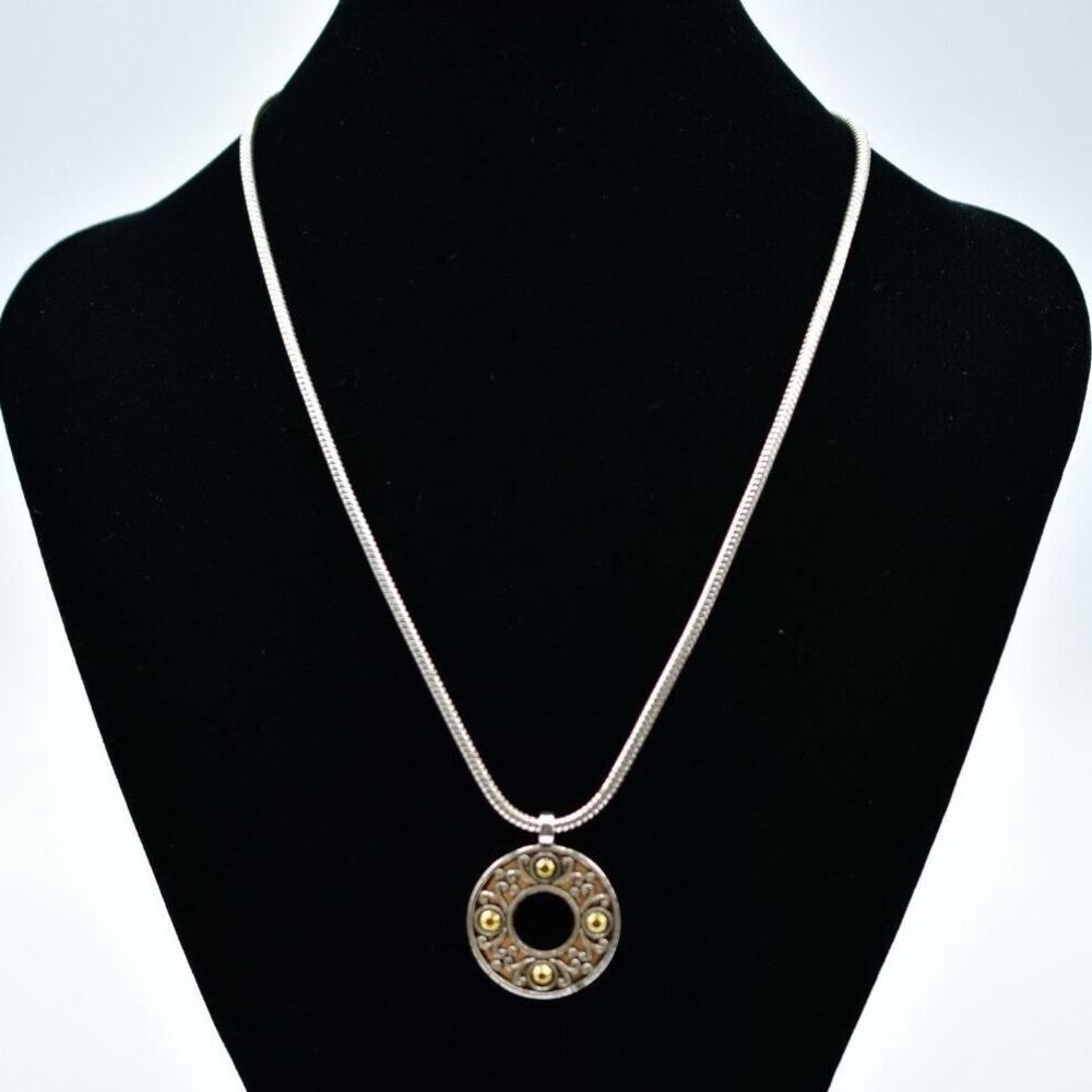 Brighton Reversible Pendant Necklace Silver Gold Circle Rhinestone Crystal Bin1